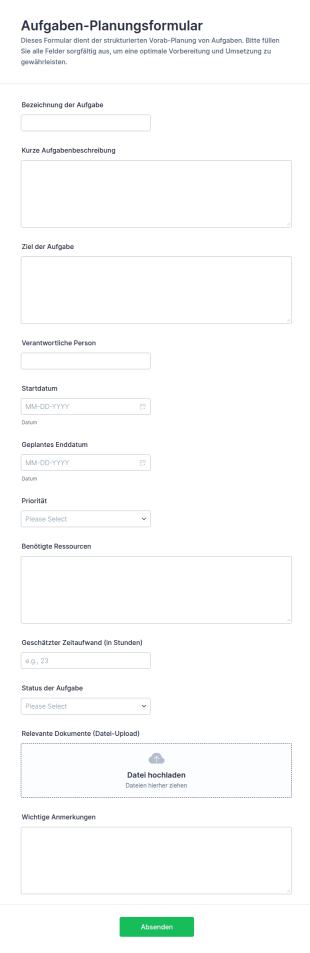 Pre Task Planung Formular