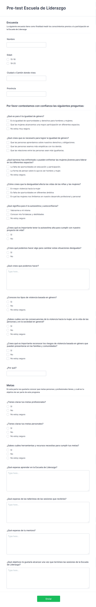 Pre Test Escuela De Liderazgo Form Template