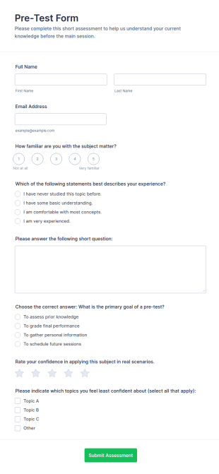 Pre Test Form Template