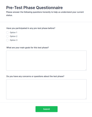 Pre Test Phase Questionnaire Form Template