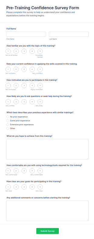Pre Training Confidence Survey Form Template