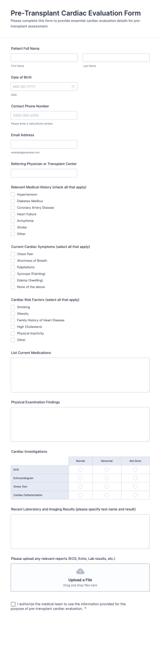 Pre Transplant Cardiac Evaluation Form Template