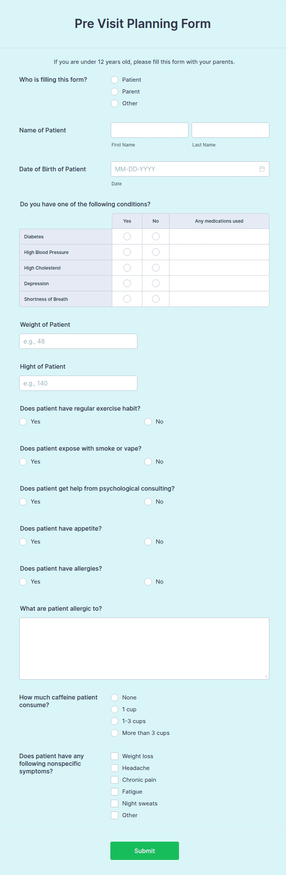 Pre Visit Planning Form Template Jotform