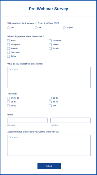Pre Webinar Survey Form Template