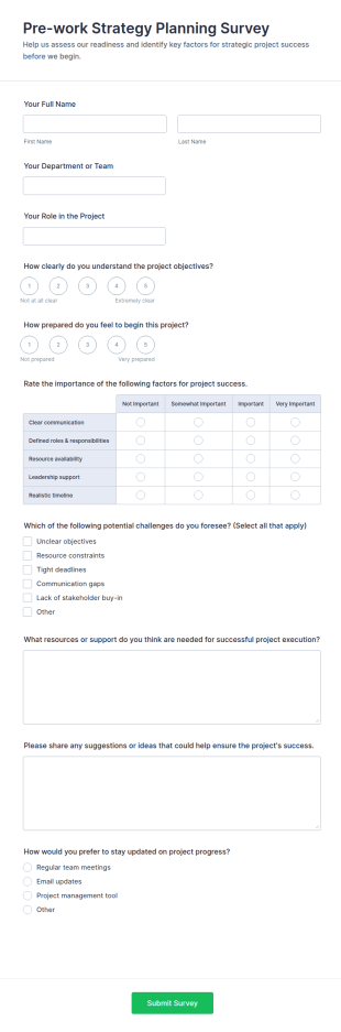 Pre Work Strategy Planning Survey Form Template