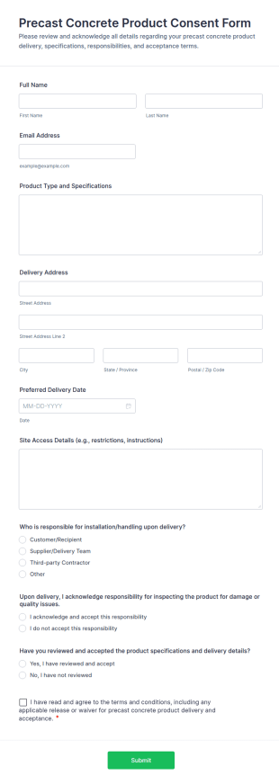Precast Concrete Product Consent Form Template