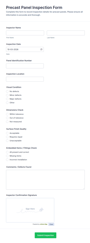 Precast Panel Inspection Form Template