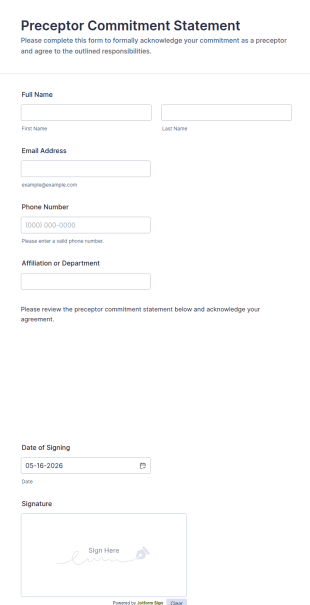 Preceptor Commitment Statement Form Template