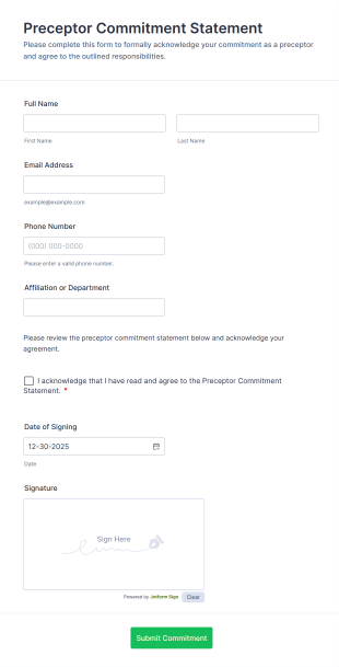Preceptor Commitment Statement Form Template