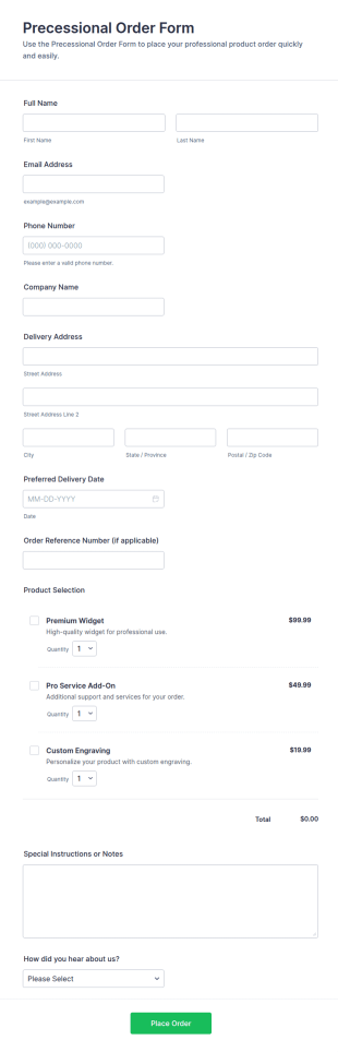 Precessional Order Form Template
