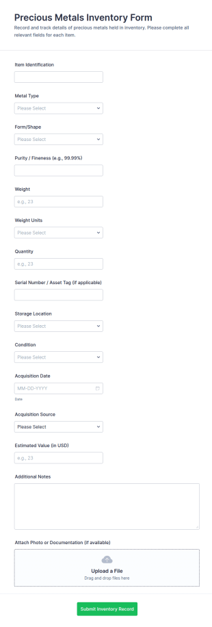 Precious Metals Inventory Form Template
