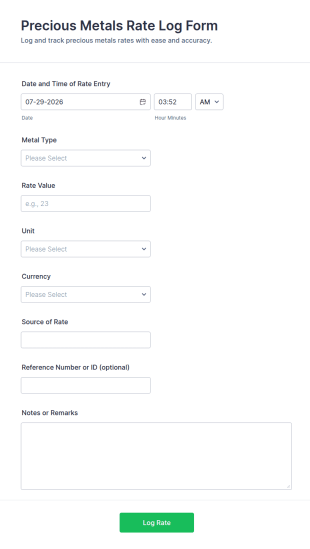 Precious Metals Rate Log Form Template