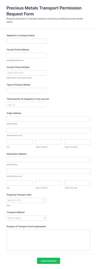 Precious Metals Transport Permission Request Form Template