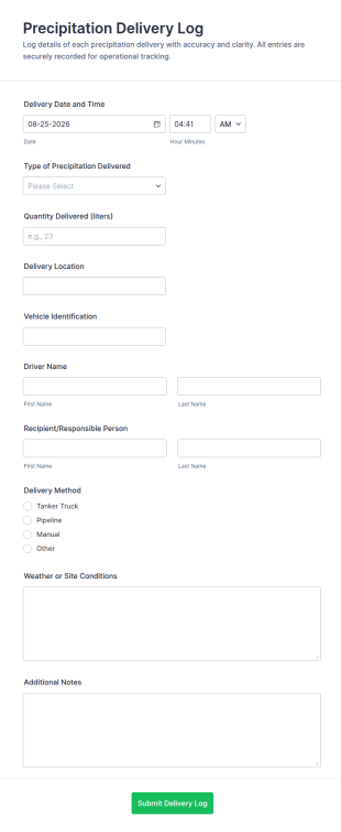 Precipitation Delivery Log Form Template