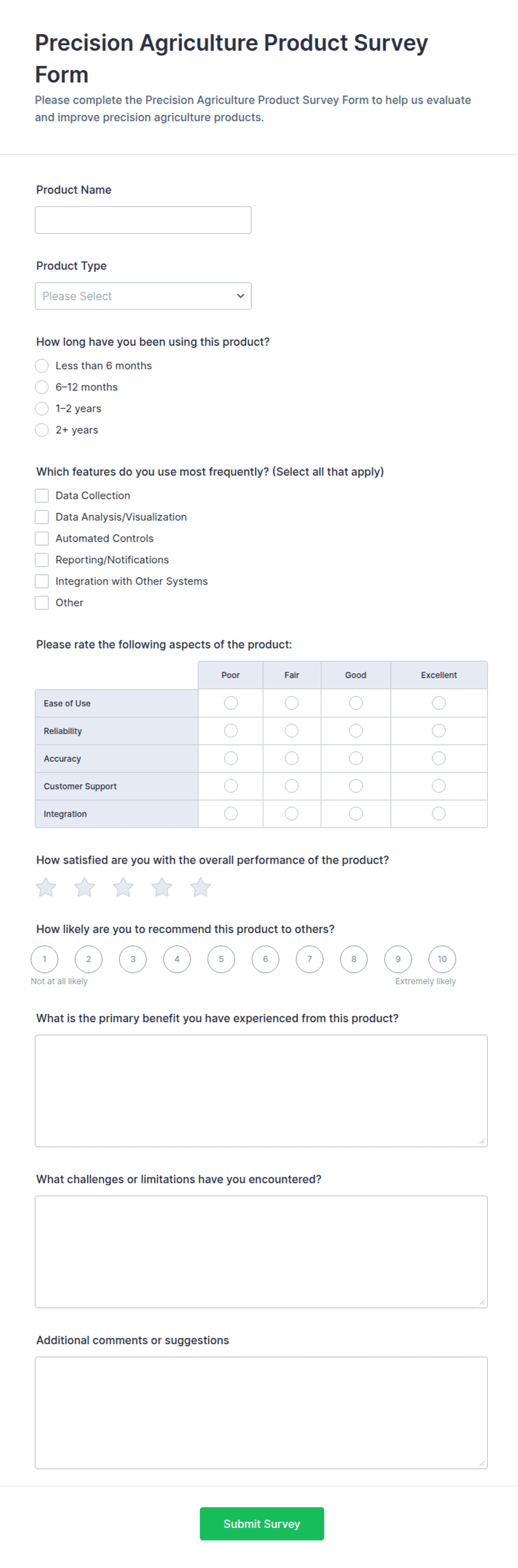 Precision Agriculture Product Survey Form Template | Jotform