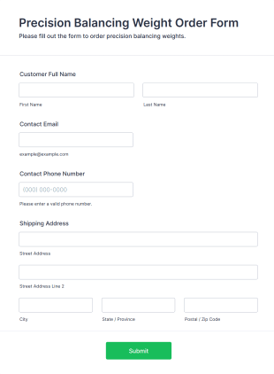 Precision Balancing Weight Order Form Template