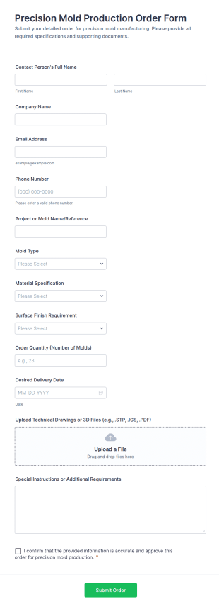 Precision Mold Production Order Form Template
