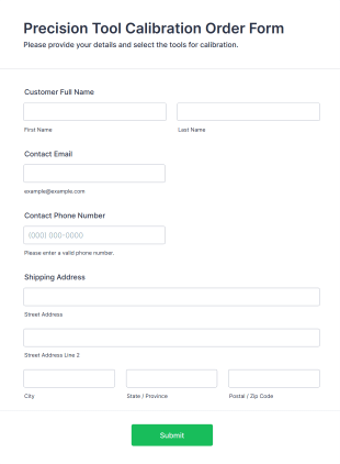 Precision Tool Calibration Order Form Template