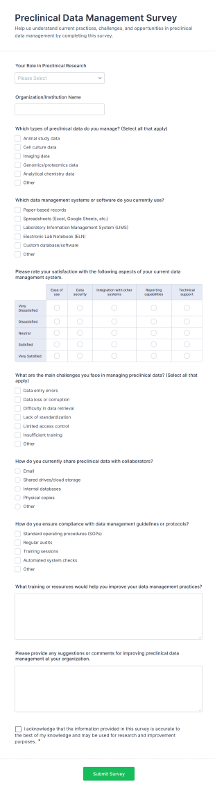 Preclinical Data Management Survey Form Template