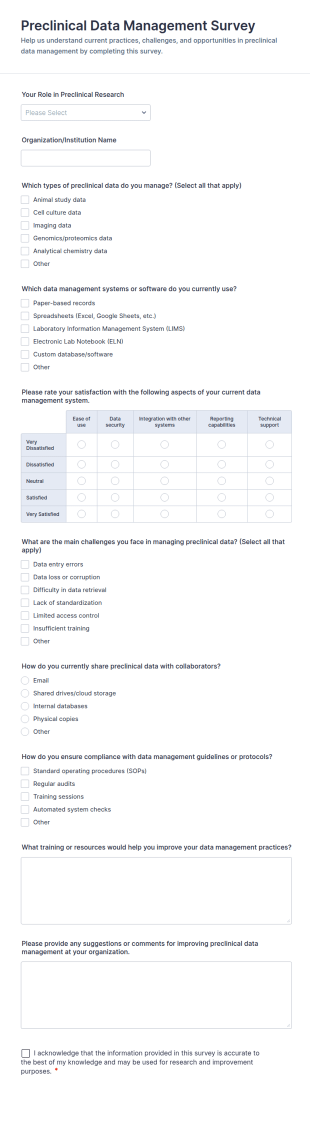 Preclinical Data Management Survey Form Template