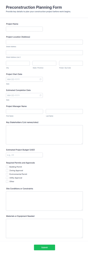 Preconstruction Planning Form Template