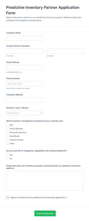 Predictive Inventory Partner Application Form Form Template