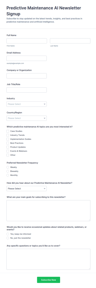 Predictive Maintenance AI Newsletter Signup Form Template