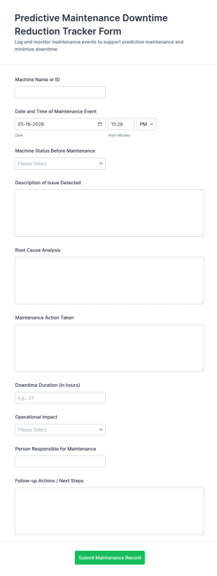 Predictive Maintenance Downtime Reduction Tracker Form Template