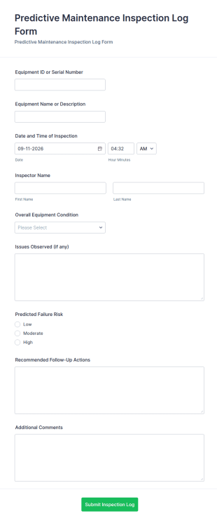 Predictive Maintenance Inspection Log Form Template