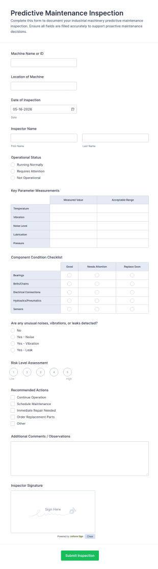 Predictive Maintenance Inspection Form Template