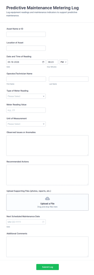 Predictive Maintenance Metering Log Form Template