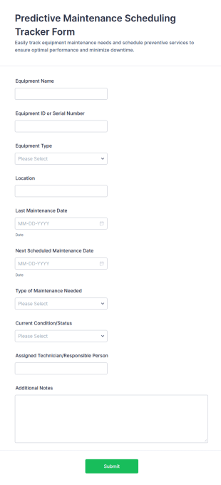 Predictive Maintenance Scheduling Tracker Form Template