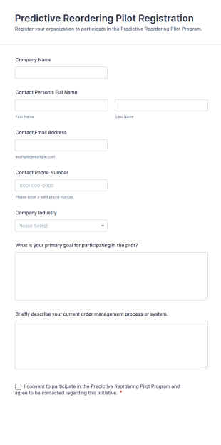 Predictive Reordering Pilot Registration Form Template