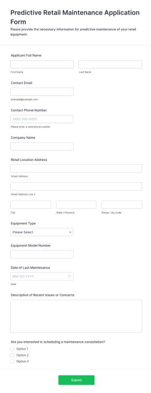 Predictive Retail Maintenance Application Form Template