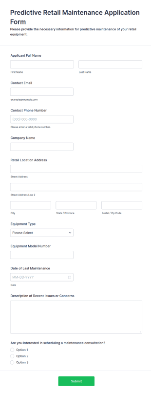 Predictive Retail Maintenance Application Form Template