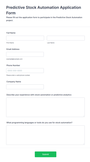Predictive Stock Automation Application Form Form Template