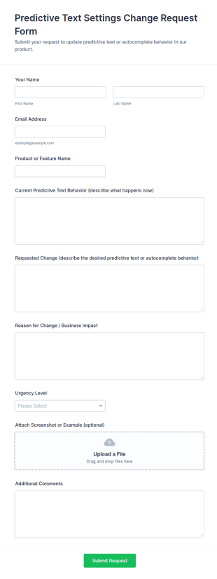 Predictive Text Settings Change Request Form Template