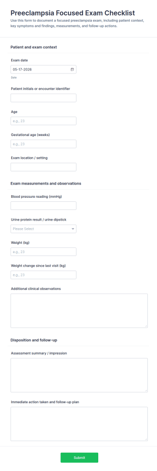 Preeclampsia Focused Exam Checklist Form Template
