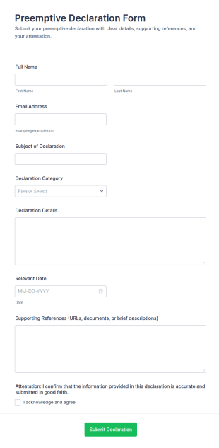 Preemptive Declaration Form Template
