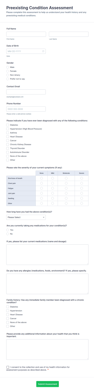 Preexisting Condition Assessment Form Template