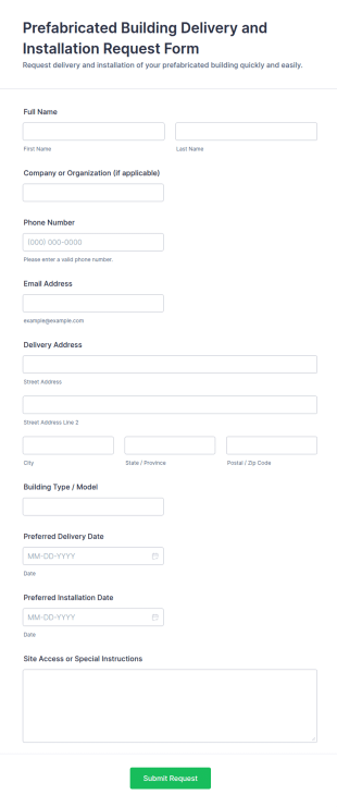 Prefabricated Building Delivery And Installation Request Form Template