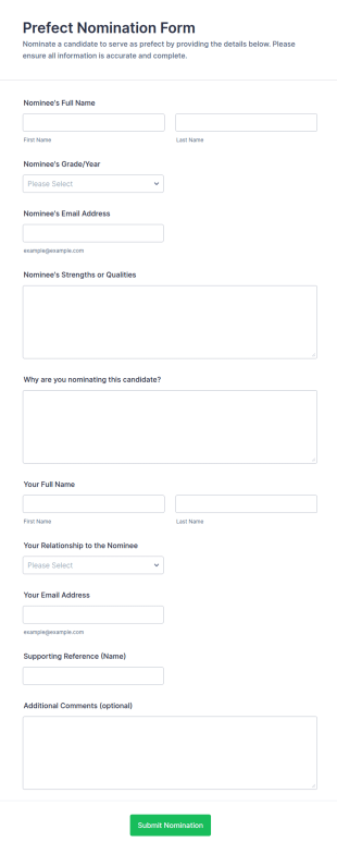Prefect Nomination Form Template