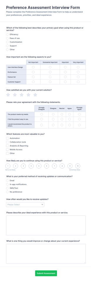 Preference Assessment Interview Form Template