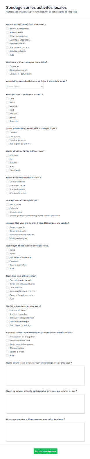 Préférence D’activités Locales Survey