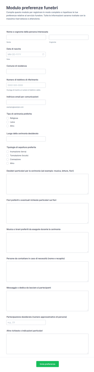 Preferenze Funerarie Questionario