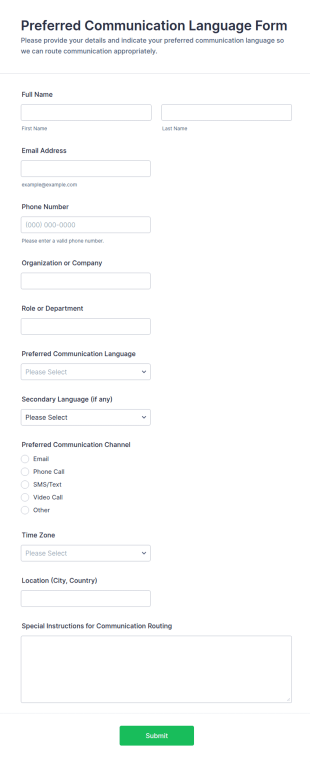 Preferred Communication Language Form Template