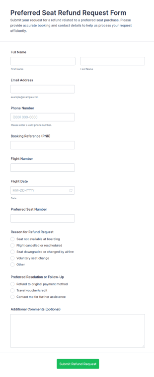 Preferred Seat Refund Request Form Template