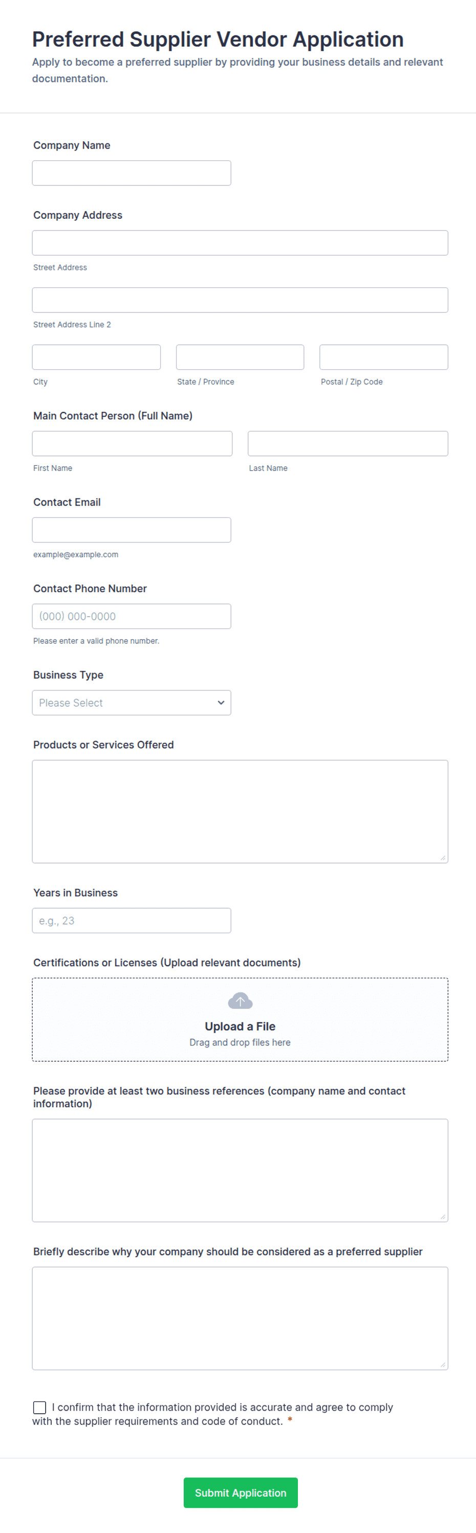 Preferred Supplier Vendor Application Form Template | Jotform