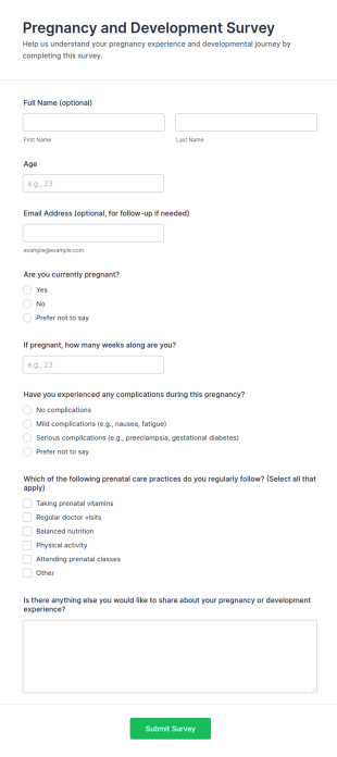 Pregnancy And Development Survey Form Template