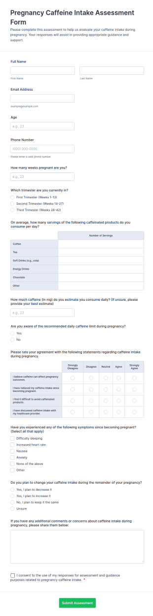 Pregnancy Caffeine Intake Assessment Form Template